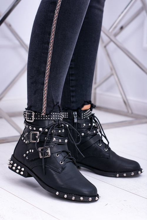 Lu Boo Damskie Botki Verona Z Ćwiekami Kolce Klamry Rock