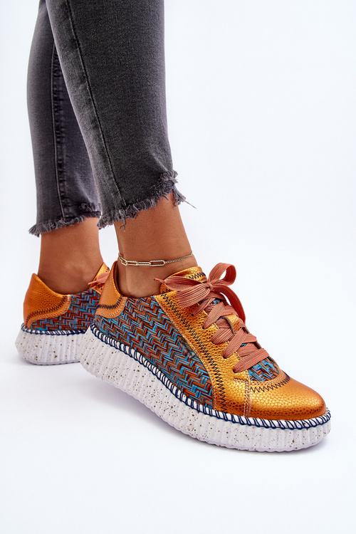 Skórzane Buty Sportowe Damskie Maciejka 06327-18 Pomarańczowe