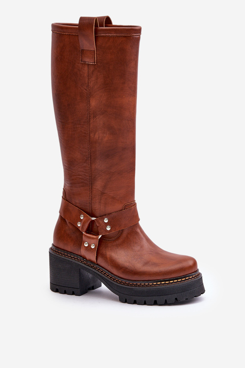 Skórzane Kozaki Damskie Przed Kolano Lewski 3432 Camel