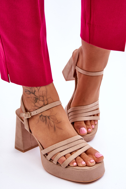 Damskie Zamszowe Sandały Na Obcasie I Platformie Beżowe Verda