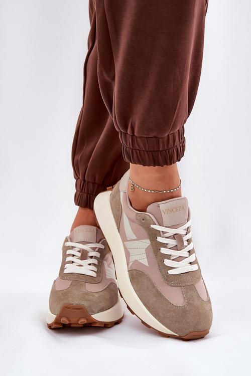 Zamszowe Buty Sportowe Damskie Na Platformie Vinceza 66720 Beżowe