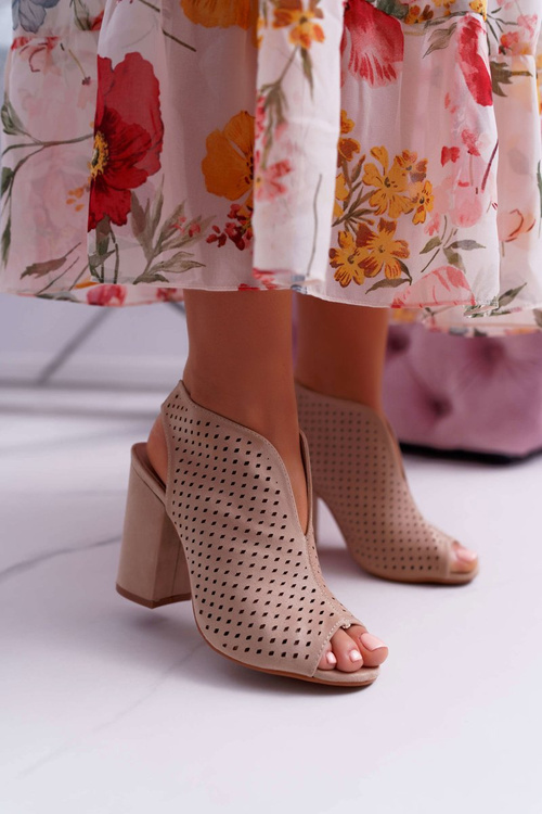 Damskie Sandały Na Słupku Peep Toe Beżowe Nevienna