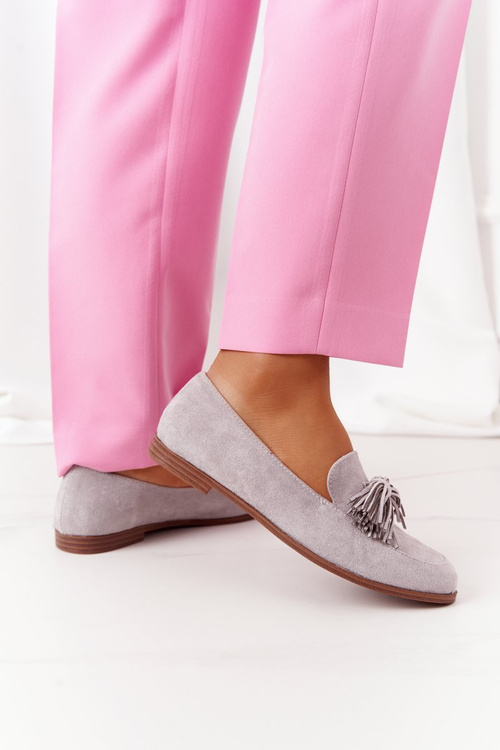 Zamszowe Mokasyny Z Frędzlami Szare Alicante