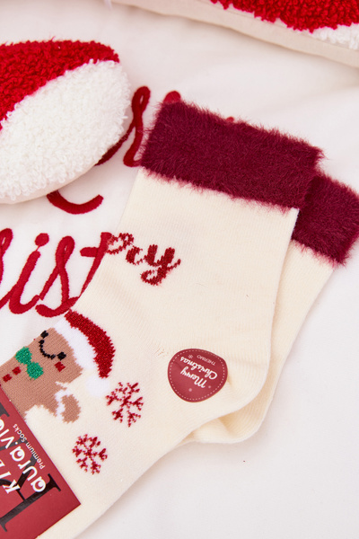 Skarpetki Świąteczne Dziecięce Piernik I Futerko Wełna Alpaka Ecru