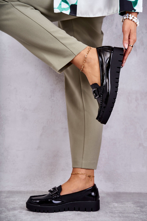 Lakierowane Półbuty Loafery Na Platformie Czarne Kjersti