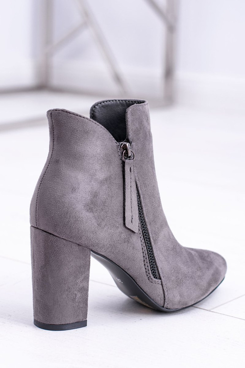 Damskie Botki Szare na Słupku Zamszowe Egida