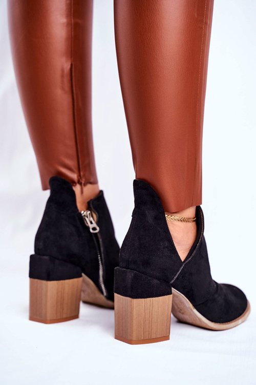 Damskie Botki Na Słupku Czarne Wycięte Meliori