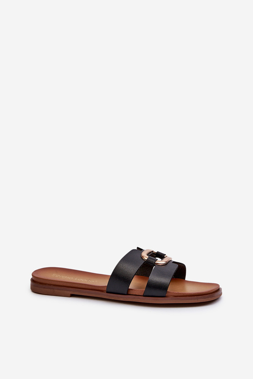 Płaskie Klapki Damskie Z Eko Skóry Sergio Leone SK077H Czarne