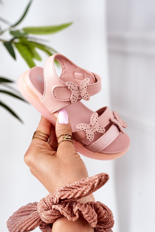 Dziecięce Sandały Z Motylkami Na Rzep Różowe Malvika