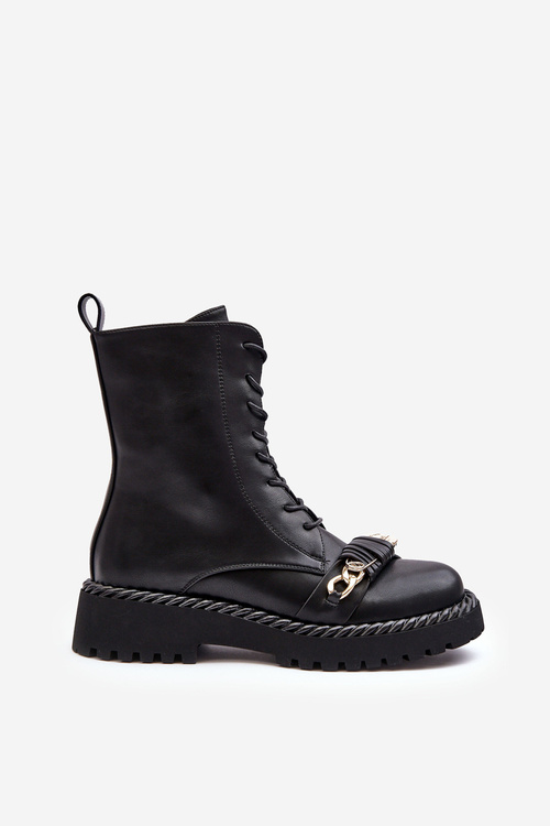 Damskie Skórzane Botki Workery Z Ozdobą Czarne S.Barski MR870-68