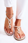 Modne Sandały Japonki Z Perłami Pomarańczowe Isalia