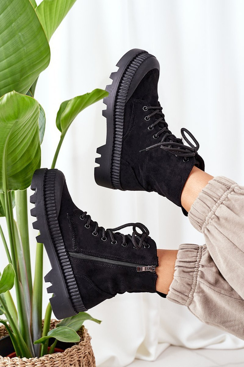 Zamszowe Trapery Na Platformie Czarne Here I Am