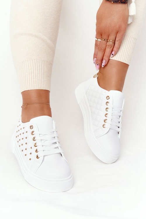 Damskie Tenisówki Z Pikowaniem Biało-Złote Fondness