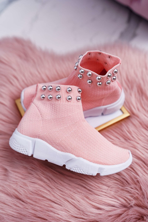 Dziecięce Młodzieżowe Obuwie Sportowe Wsuwane Z Koralikami Różowe Verone