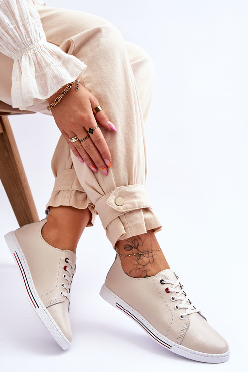 Damskie Skórzane Trampki Beżowe S.Barski LR268R