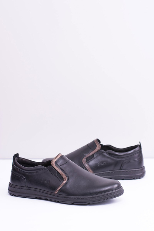 Wsuwane Skórzane Męskie Półbuty Leonidas Czarne