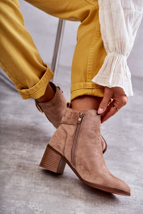 Zamszowe Botki Na Słupku Brązowe Vannes