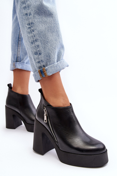 Botki Damskie Na Masywnym Słupku Z Suwakiem 1755 Zazoo Czarne