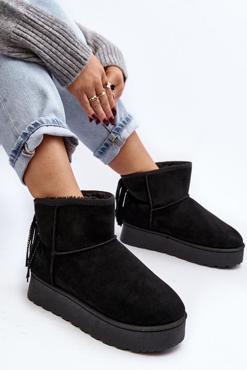 Damskie Śniegowce Na Masywnej Platformie Z Frędzlami Czarne Lirico