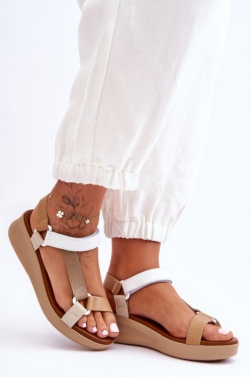 Skórzane Sandały Maciejka L5186-04 Beżowe