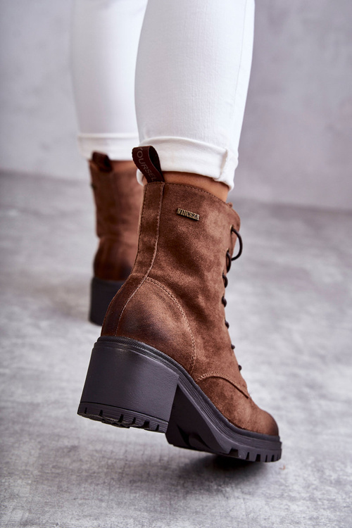 Damskie Ocieplane Botki Na Obcasie Brązowe Grethe