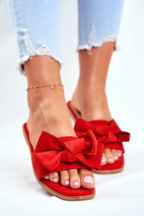 Klapki Damskie Z Kokardkami Czerwone Malaysia