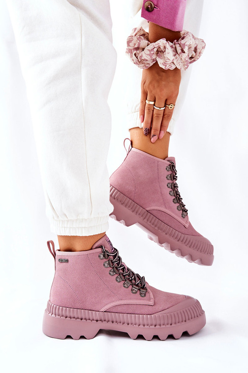 Skórzane Trapery Botki Big Star II274367 Różowe