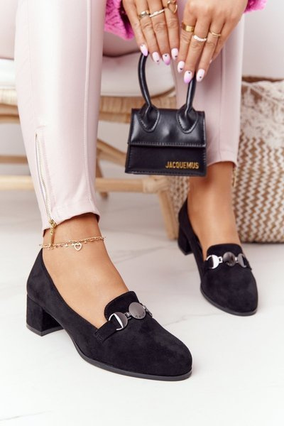 Zamszowe Półbuty Na Obcasie Sergio Leone PB148 Czarne