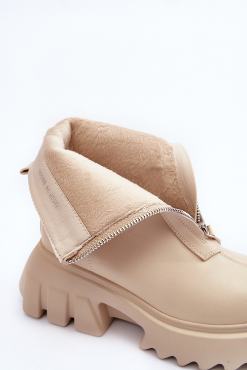 Botki Na Masywnej Platformie Z Suwakiem Beżowe Kusma