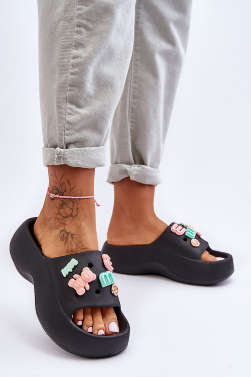 Miękkie Damskie Piankowe Klapki Z Ozdobami Czarne Lorie