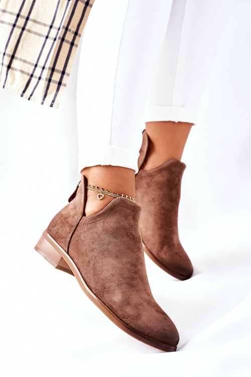 Zamszowe Damskie Botki Ocieplane Beżowe Joaliene