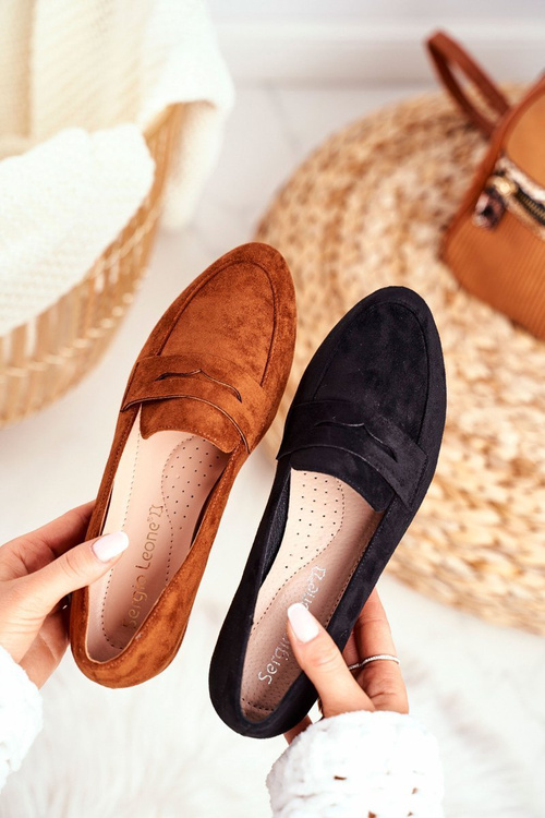 Mokasyny Damskie Zamszowe Sergio Leone MK734 Czarne Nebbi