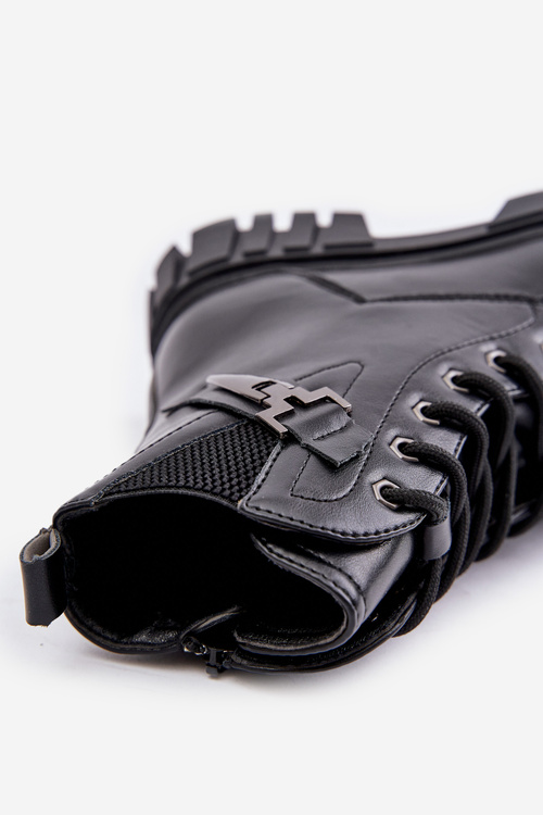 Ocieplane Botki Dziewczęce Na Zamek Z Ozdobą Czarne Zinnirella