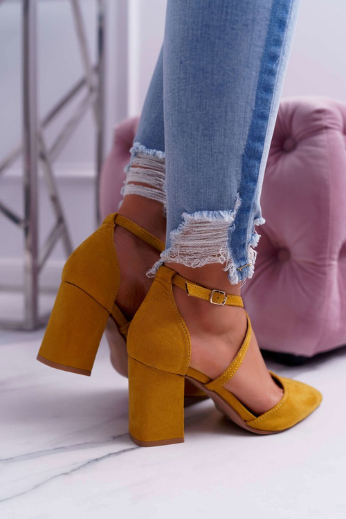 Czółenka Damskie Na Słupku W Szpic Żółte Traffic