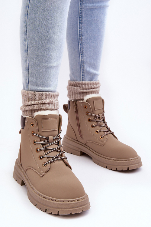 Damskie Trapery Ocieplane Futerkiem Ciemnobeżowe Fenan