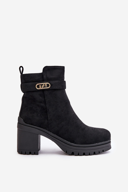 Botki Damskie Na Słupku Eko Zamszowe Ocieplane Na Zamek Czarne Laonora