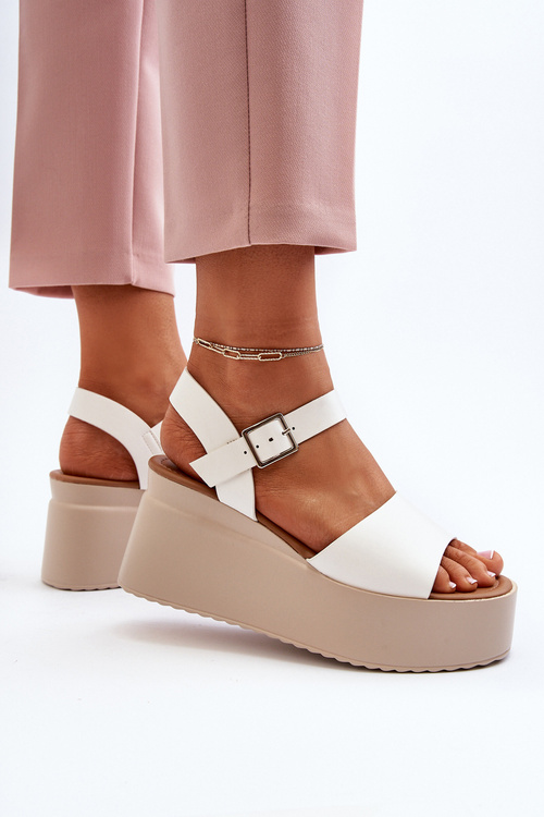 Damskie Sandały Na Koturnie Białe Geferia