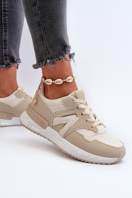 Sneakersy Damskie Z Eko Skóry Beżowe Vinelli
