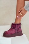 Skórzane Zamszowe Śniegowce Botki Na Platformie I Koturnie Maciejka 06769-23 Bordowe
