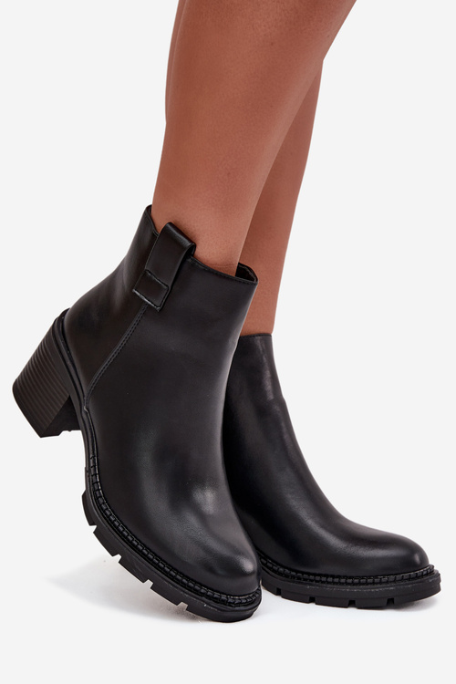 Ocieplane Botki Damskie Z Eko Skóry Na Obcasie Czarne Alvena