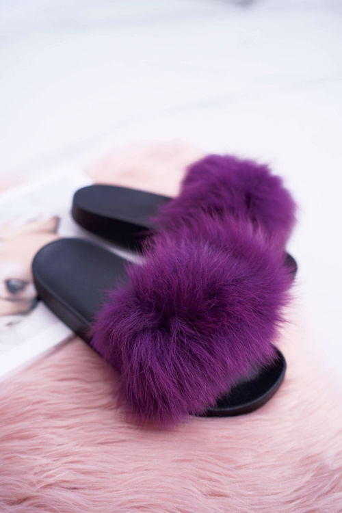 Klapki Damskie Z Futerkiem Fioletowe Mellow