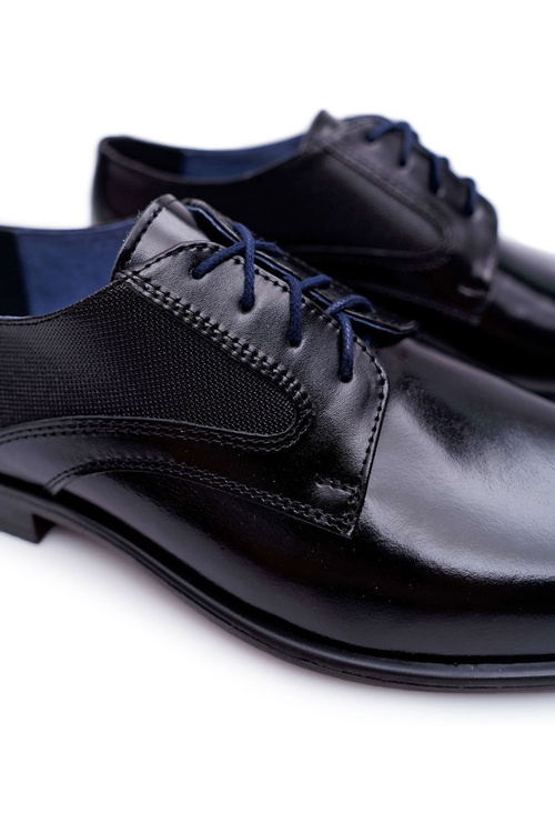 Męskie Półbuty Bednarek Eleganckie Skórzane Wizytowe Czarne Midas