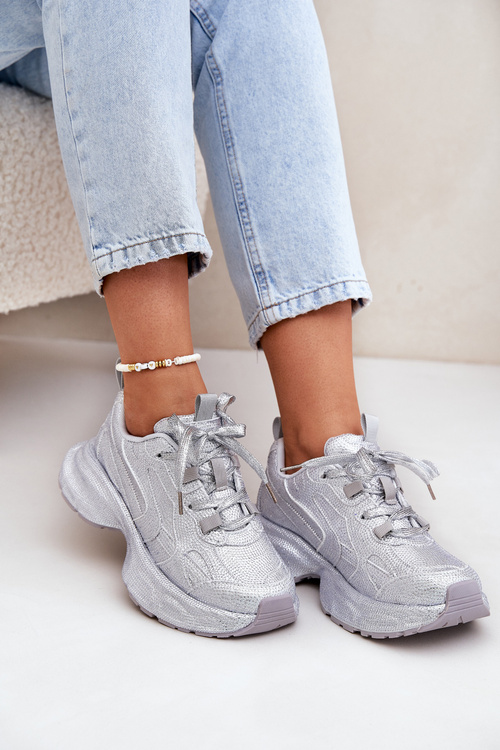 Sneakersy Damskie Zdobione Cyrkoniami Srebrne Porrot