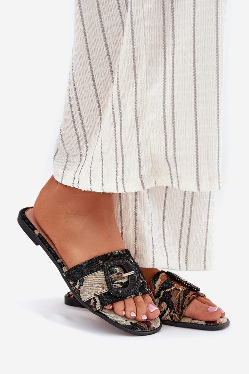 Płaskie Klapki Damskie Z Ozdobną Klamrą Czarne Clariola