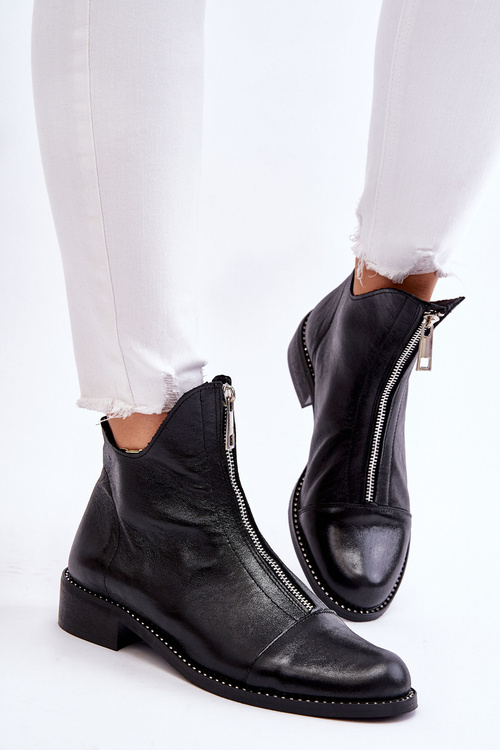 Skórzane Botki Na Suwak Nicole 2785/037 Czarne