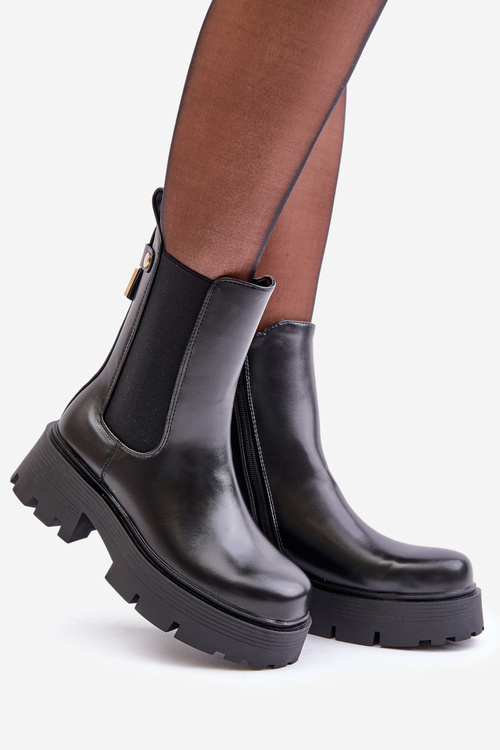 Botki Sztyblety Na Zamek Eko Skórzane Czarne Ninnet