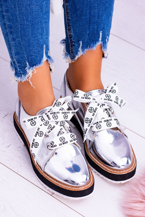 Lu Boo Srebrne Lustrzane Damskie Półbuty Moonlight