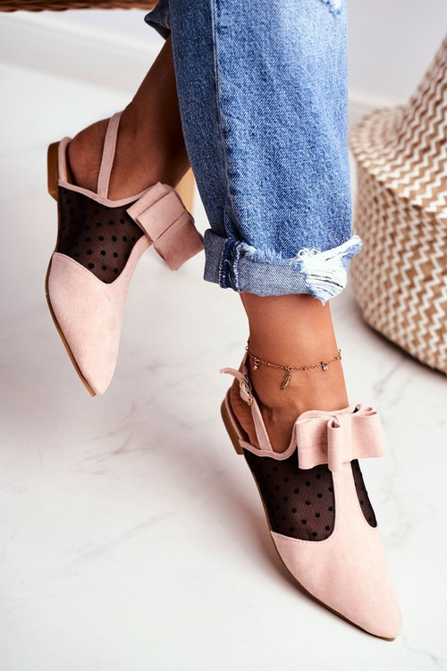 Lu Boo Damskie Baleriny Kokardki Mule Różowe Domino