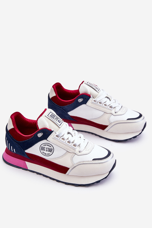 Skórzane Sneakersy Memory Foam System Big Star LL274369 Biało-Czerwone