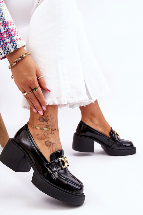 Modne Półbuty Czółenka Na Masywnym Obcasie Czarne Imani